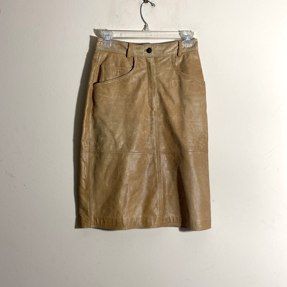 Vintage Maxima Tan Leather Skirt